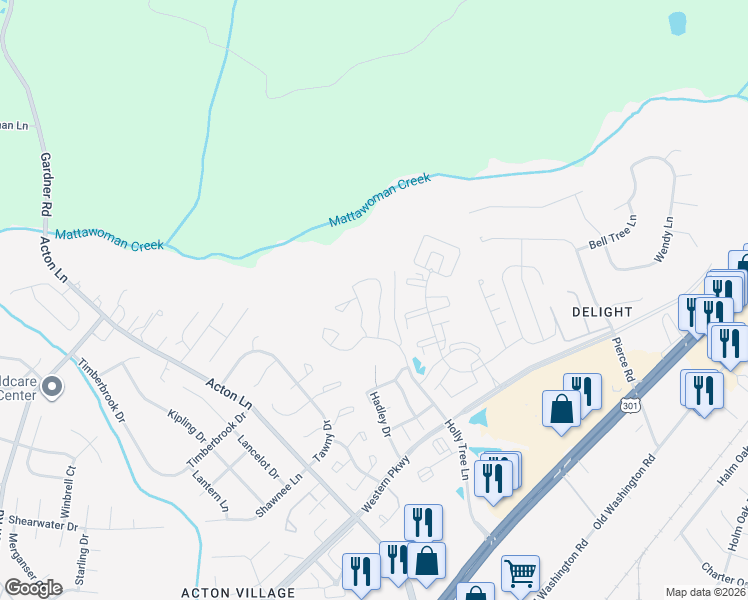 map of restaurants, bars, coffee shops, grocery stores, and more near 2238 Hope Circle in Waldorf