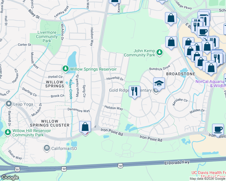 map of restaurants, bars, coffee shops, grocery stores, and more near 869 Rathbone Circle in Folsom