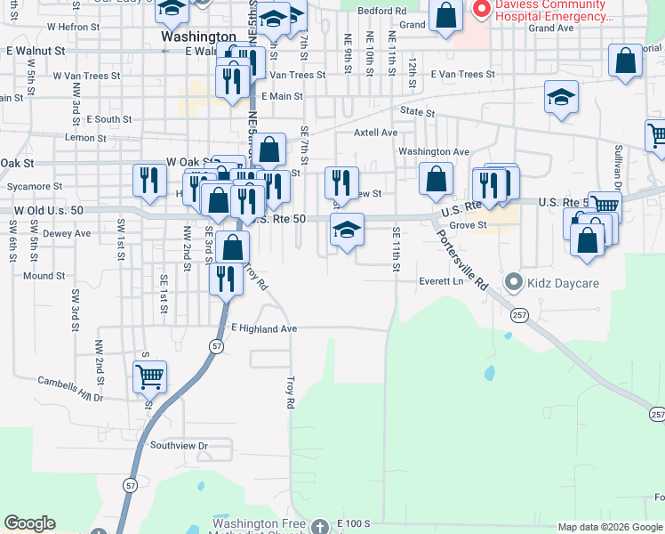 map of restaurants, bars, coffee shops, grocery stores, and more near 602 Cosby Street in Washington