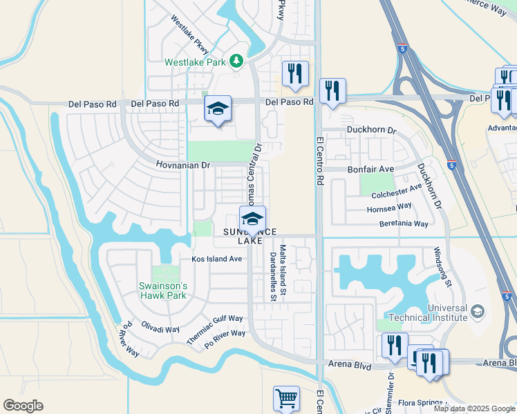 map of restaurants, bars, coffee shops, grocery stores, and more near 3670 Gozo Island Avenue in Sacramento
