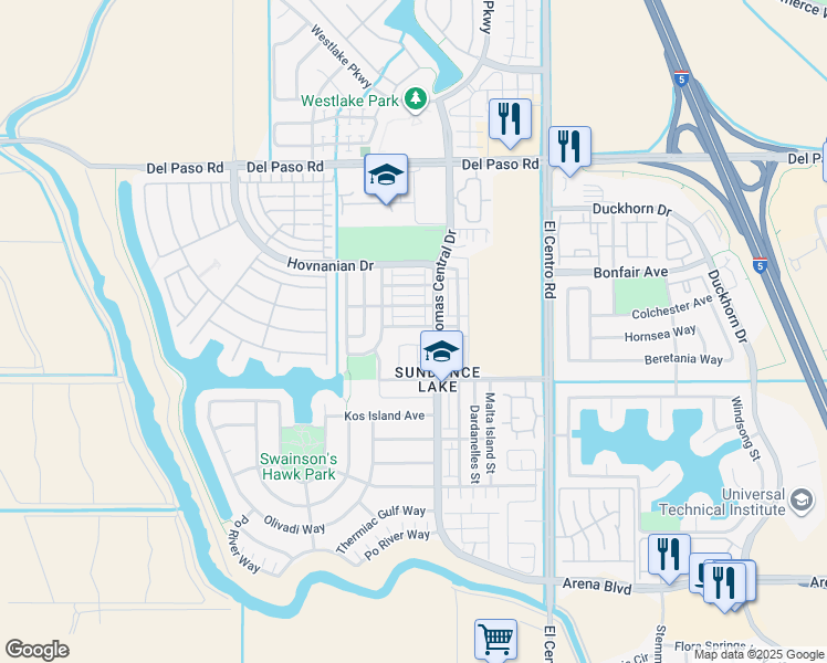 map of restaurants, bars, coffee shops, grocery stores, and more near 3720 Gozo Island Avenue in Sacramento