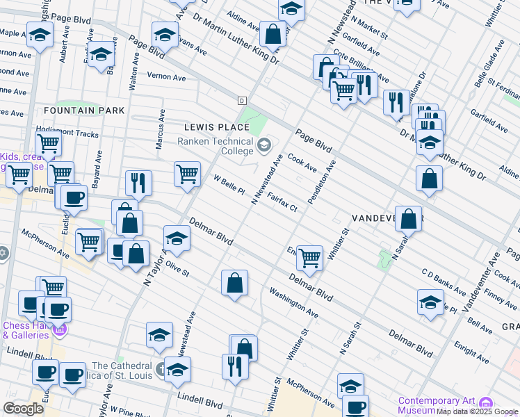 map of restaurants, bars, coffee shops, grocery stores, and more near 934 North Newstead Avenue in St. Louis