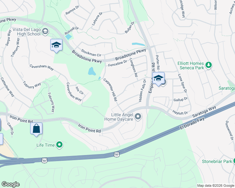 map of restaurants, bars, coffee shops, grocery stores, and more near 2072 Owl Meadow Street in Folsom