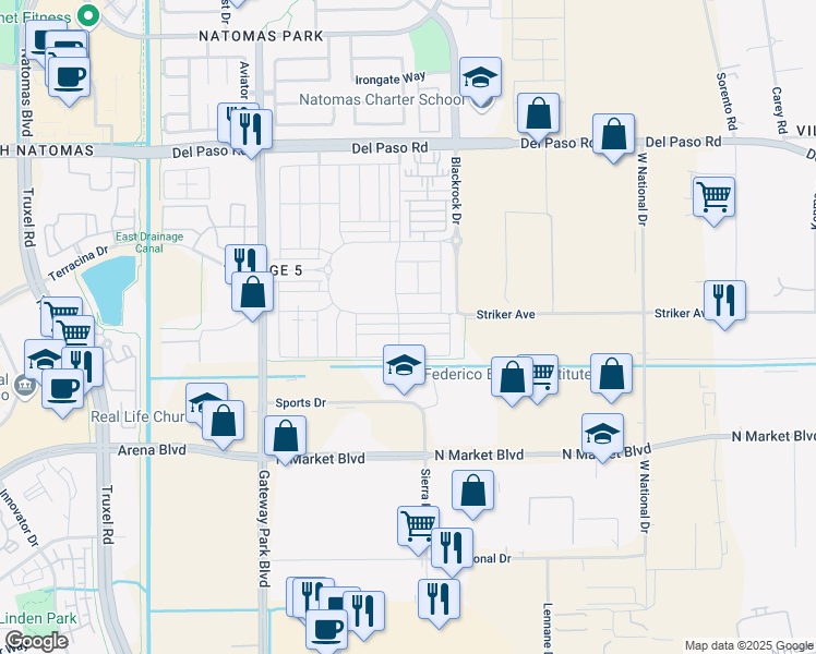 map of restaurants, bars, coffee shops, grocery stores, and more near 1667 Fern Glen Avenue in Sacramento