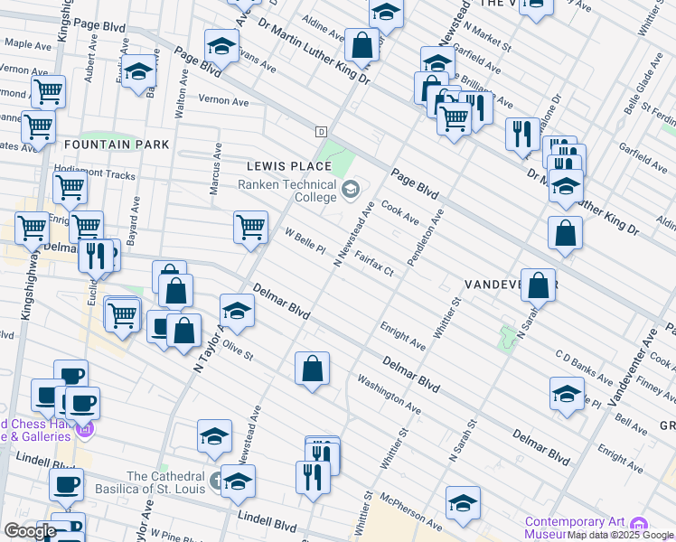 map of restaurants, bars, coffee shops, grocery stores, and more near 934 North Newstead Avenue in St. Louis