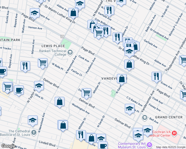 map of restaurants, bars, coffee shops, grocery stores, and more near 4242 Finney Avenue in St. Louis