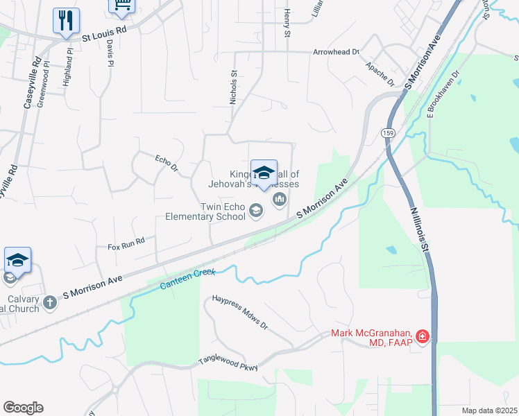 map of restaurants, bars, coffee shops, grocery stores, and more near 1937 South Morrison Avenue in Collinsville