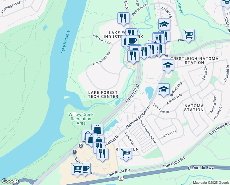 map of restaurants, bars, coffee shops, grocery stores, and more near 140 Blue Ravine Rd in Folsom