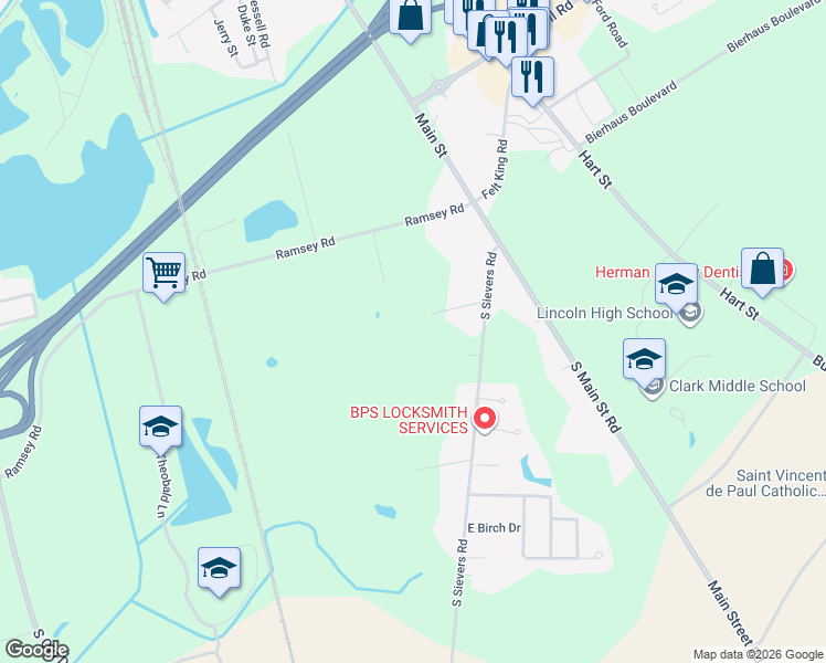 map of restaurants, bars, coffee shops, grocery stores, and more near 1757 South Sievers Road in Vincennes