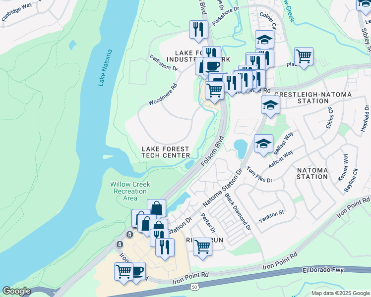 map of restaurants, bars, coffee shops, grocery stores, and more near 140 Blue Ravine Road in Folsom