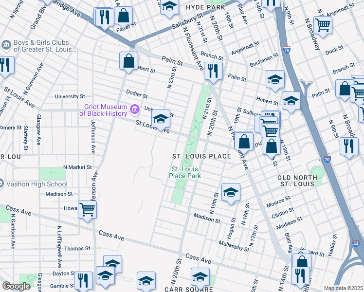 map of restaurants, bars, coffee shops, grocery stores, and more near 2618 North 22nd Street in St. Louis