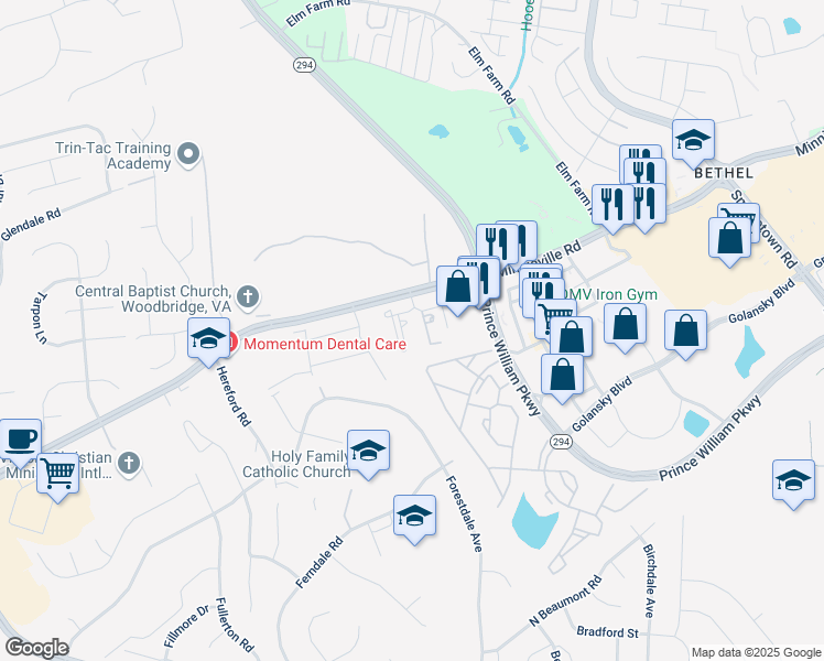 map of restaurants, bars, coffee shops, grocery stores, and more near 13910 Hedgewood Drive in Dale City