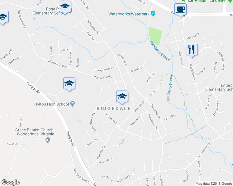 map of restaurants, bars, coffee shops, grocery stores, and more near 14126 Rockinghorse Drive in Woodbridge