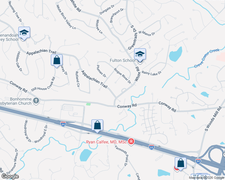 map of restaurants, bars, coffee shops, grocery stores, and more near 14544 Appalachian Trail in Chesterfield