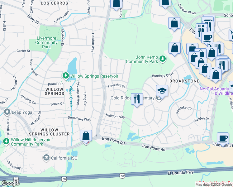 map of restaurants, bars, coffee shops, grocery stores, and more near 869 Rathbone Circle in Folsom