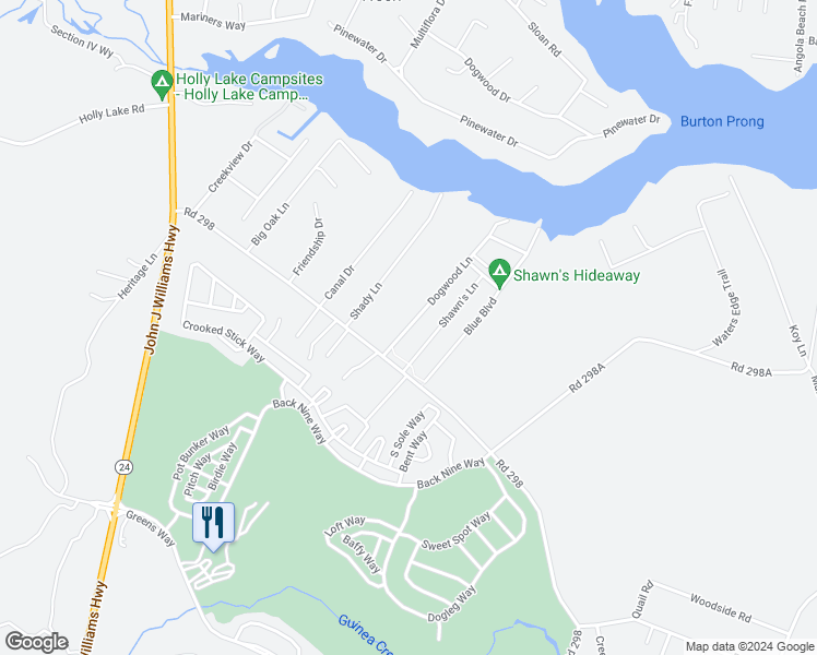 map of restaurants, bars, coffee shops, grocery stores, and more near 24640 Dogwood Lane in Millsboro