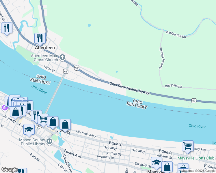 map of restaurants, bars, coffee shops, grocery stores, and more near 8822 U.S. 52 in Aberdeen