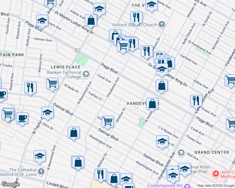 map of restaurants, bars, coffee shops, grocery stores, and more near 4242 Finney Avenue in St. Louis