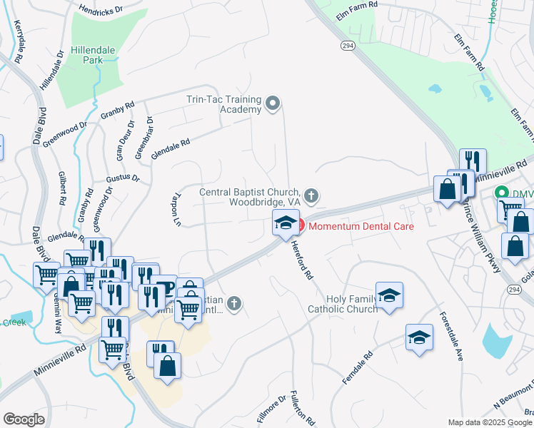 map of restaurants, bars, coffee shops, grocery stores, and more near 13926 Andorra Drive in Woodbridge