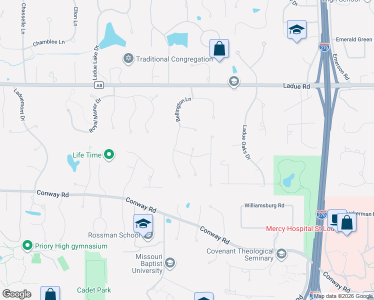 map of restaurants, bars, coffee shops, grocery stores, and more near 245 Litcheford Court in Creve Coeur