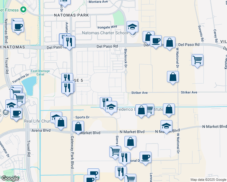 map of restaurants, bars, coffee shops, grocery stores, and more near 1667 Fern Glen Avenue in Sacramento