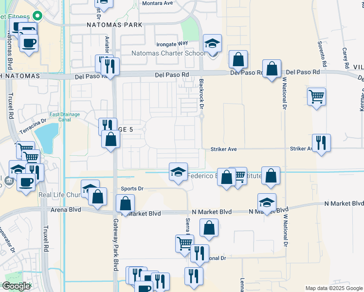 map of restaurants, bars, coffee shops, grocery stores, and more near 1667 Fern Glen Avenue in Sacramento