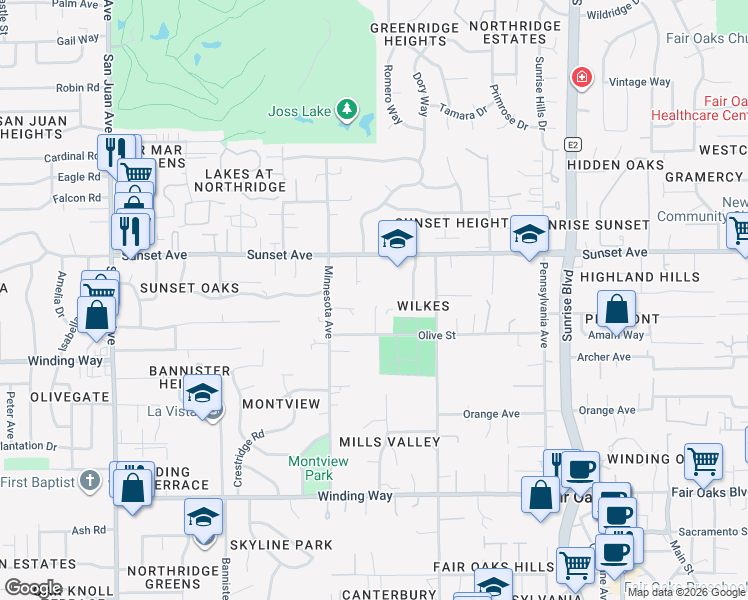 map of restaurants, bars, coffee shops, grocery stores, and more near 4711 Quad Court in Fair Oaks