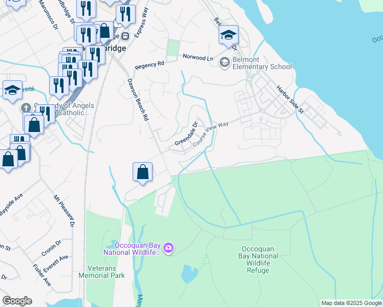 map of restaurants, bars, coffee shops, grocery stores, and more near 13897 Gullane Drive in Woodbridge