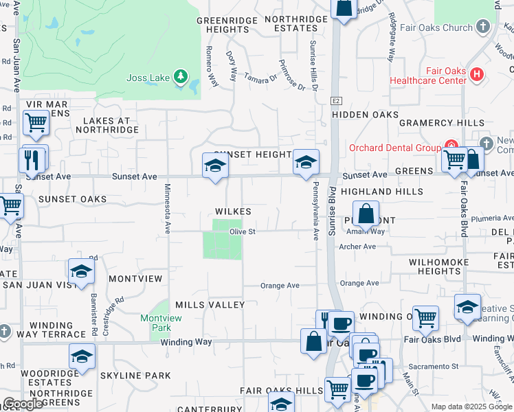 map of restaurants, bars, coffee shops, grocery stores, and more near 4751 Haase Drive in Fair Oaks