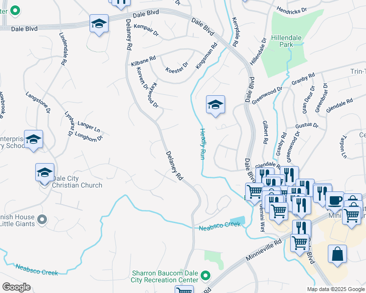 map of restaurants, bars, coffee shops, grocery stores, and more near 13875 Delaney Road in Woodbridge