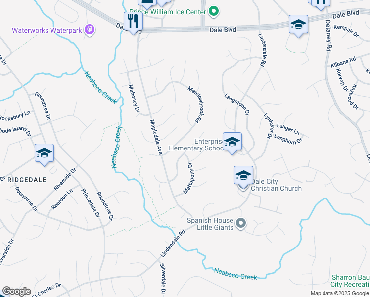 map of restaurants, bars, coffee shops, grocery stores, and more near 13874 Montoclair Lane in Woodbridge