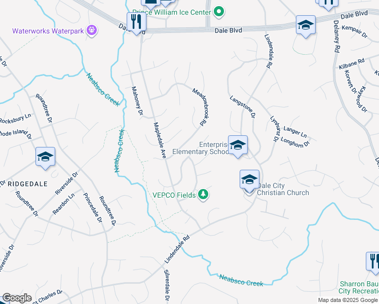 map of restaurants, bars, coffee shops, grocery stores, and more near 13874 Montoclair Lane in Woodbridge