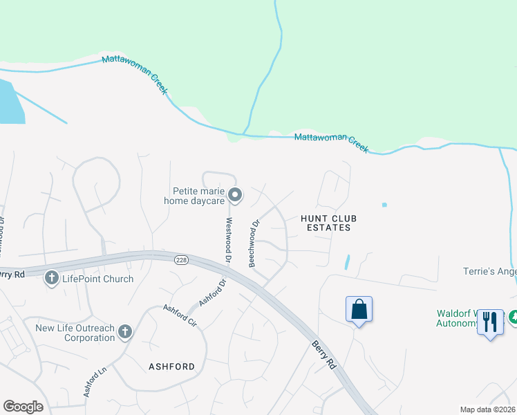 map of restaurants, bars, coffee shops, grocery stores, and more near 2164 Pineview Court in Waldorf