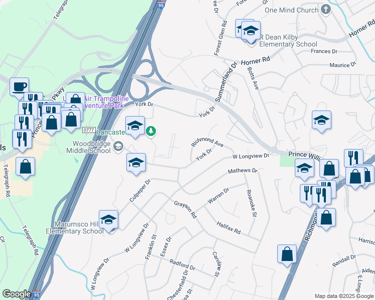 map of restaurants, bars, coffee shops, grocery stores, and more near 1940 Richmond Avenue in Woodbridge