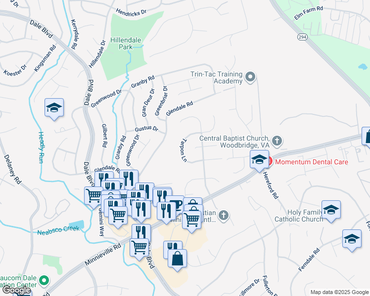 map of restaurants, bars, coffee shops, grocery stores, and more near 4066 Tarpon Lane in Woodbridge