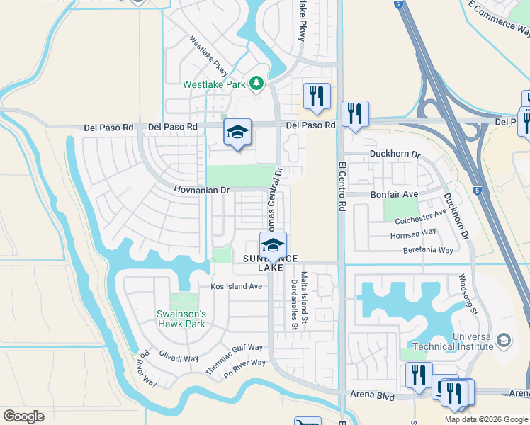 map of restaurants, bars, coffee shops, grocery stores, and more near 3719 Gulf of Haifa Avenue in Sacramento