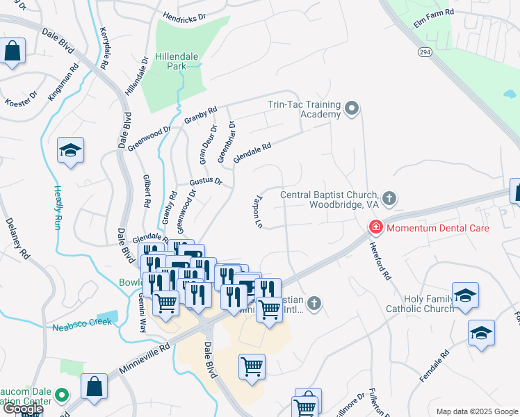 map of restaurants, bars, coffee shops, grocery stores, and more near 4066 Tarpon Lane in Woodbridge