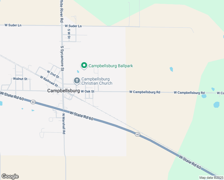 map of restaurants, bars, coffee shops, grocery stores, and more near 412 East Oak Street in Campbellsburg