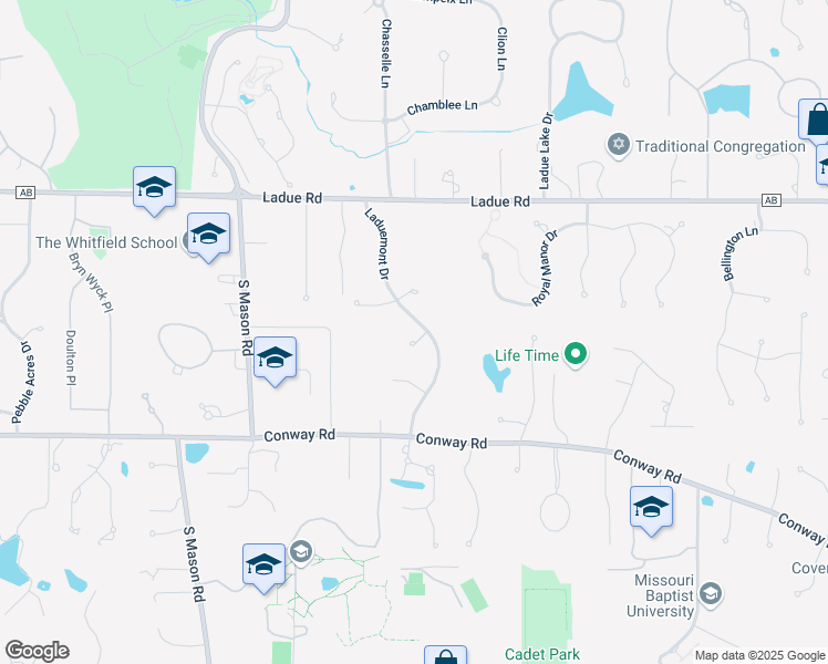 map of restaurants, bars, coffee shops, grocery stores, and more near 240 Laduemont Drive in Creve Coeur