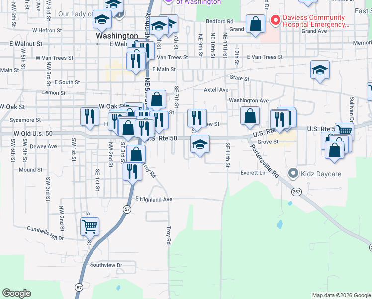 map of restaurants, bars, coffee shops, grocery stores, and more near 400-532 Cosby St in Washington