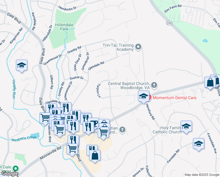 map of restaurants, bars, coffee shops, grocery stores, and more near 4098 Whiting Court in Dale City