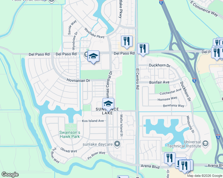 map of restaurants, bars, coffee shops, grocery stores, and more near 4437 Adriatic Sea Way in Sacramento