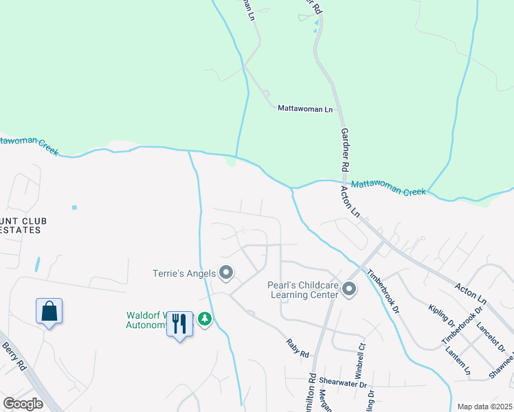 map of restaurants, bars, coffee shops, grocery stores, and more near 2197 Everett Court in Waldorf