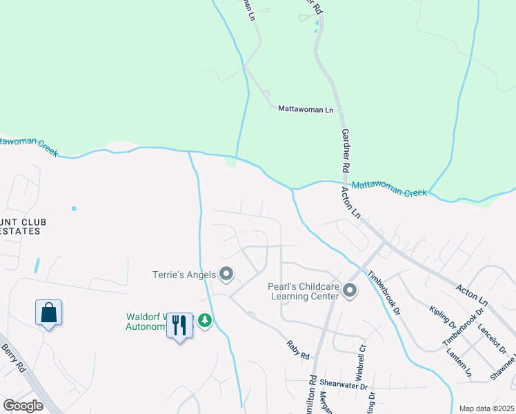 map of restaurants, bars, coffee shops, grocery stores, and more near 2197 Everett Court in Waldorf