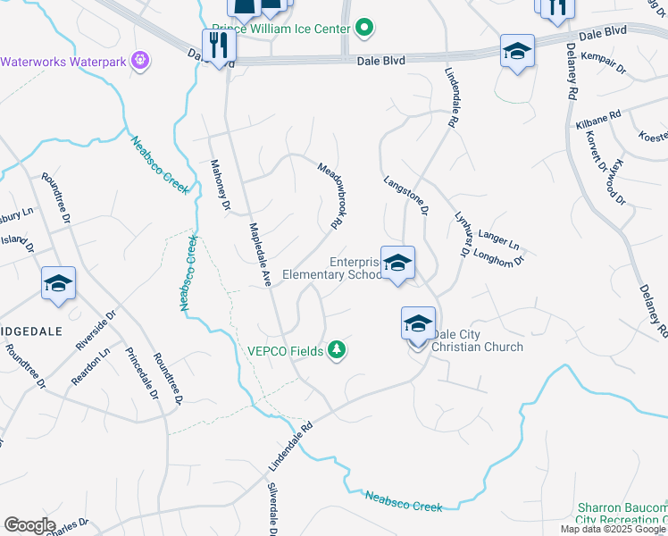 map of restaurants, bars, coffee shops, grocery stores, and more near 13865 Montoclair Lane in Woodbridge