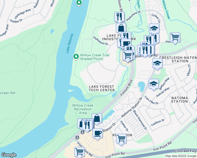 map of restaurants, bars, coffee shops, grocery stores, and more near 101 Blue Ravine Road in Folsom