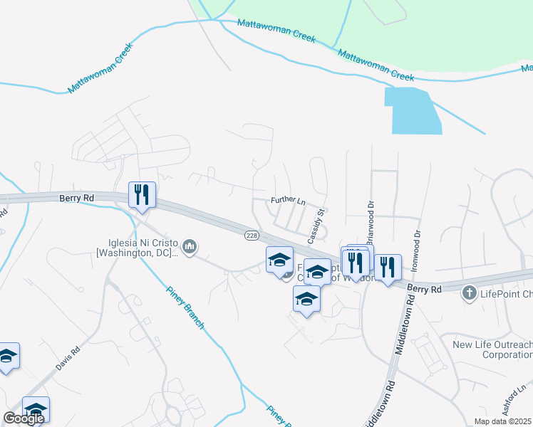 map of restaurants, bars, coffee shops, grocery stores, and more near 2122 Racquet Place in Waldorf