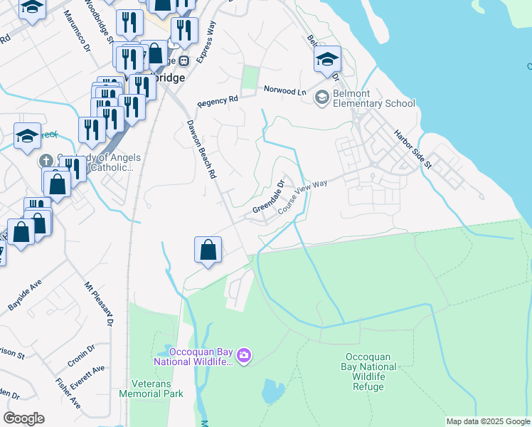 map of restaurants, bars, coffee shops, grocery stores, and more near 764 Ayrshire Lane in Woodbridge