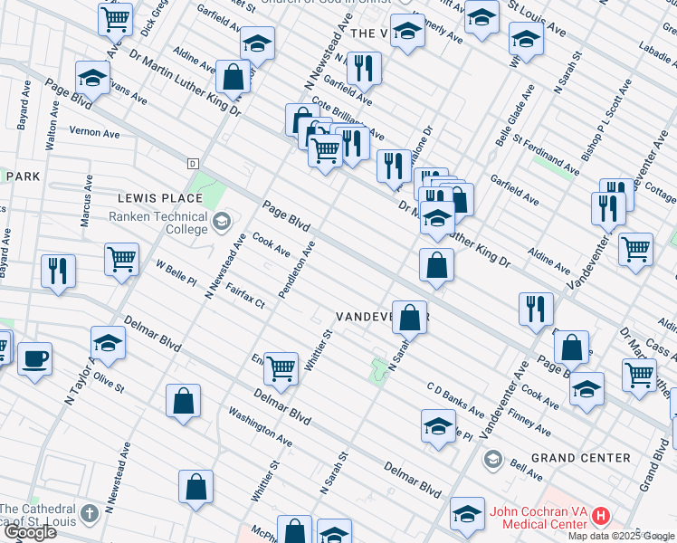 map of restaurants, bars, coffee shops, grocery stores, and more near 4221 Cook Avenue in St. Louis