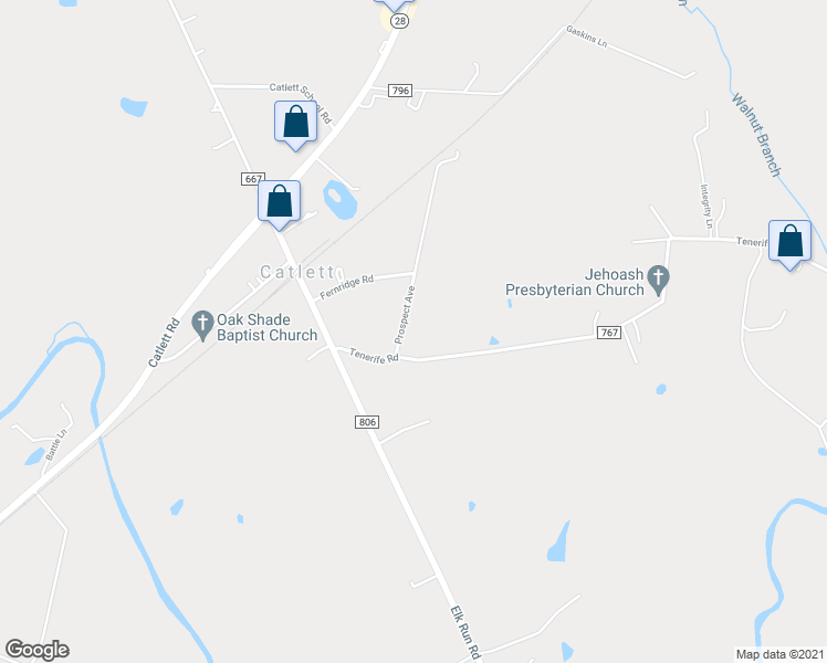 map of restaurants, bars, coffee shops, grocery stores, and more near 9273 Prospect Avenue in Catlett